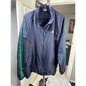 Adidas Windbreaker Jacket Mens Large Green Stripe Full Zip Lightweight Coat
